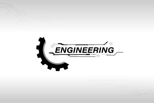 Black and white Engineers engineering-themed graphic featuring the word “ENGINEERING” with a half gear design on the left and circuit-style lines extending across the text.